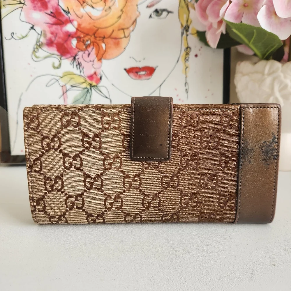 GUCCI Brown Monogram Ombre Effect Canvas and Leather Wallet - Picture 2 of 16